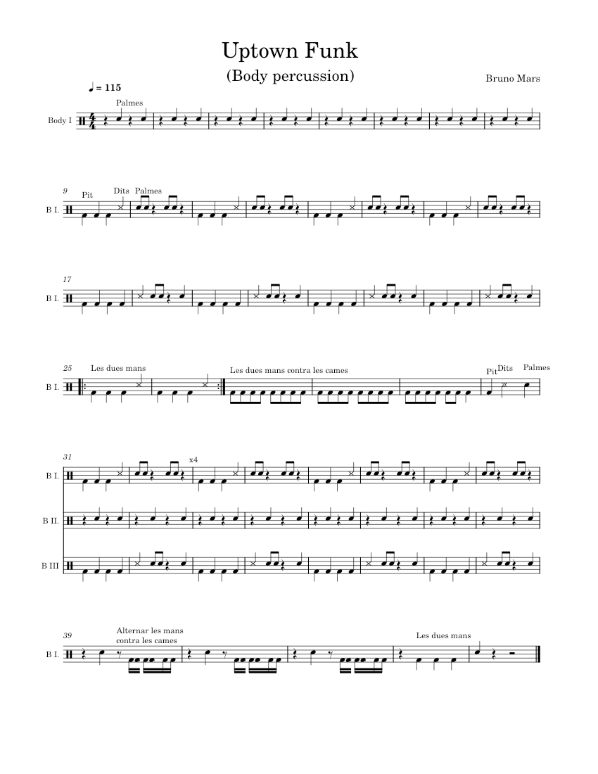 Body percussion Up – Tino Uptown Funk 1 ritme Sheet Music for Drum ...