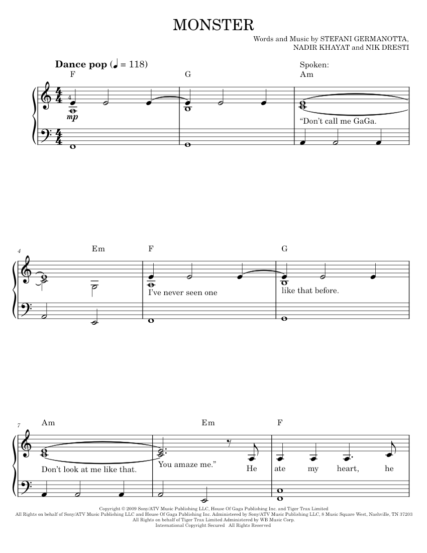 Monster - Lady Gaga (Easy Piano) - piano tutorial