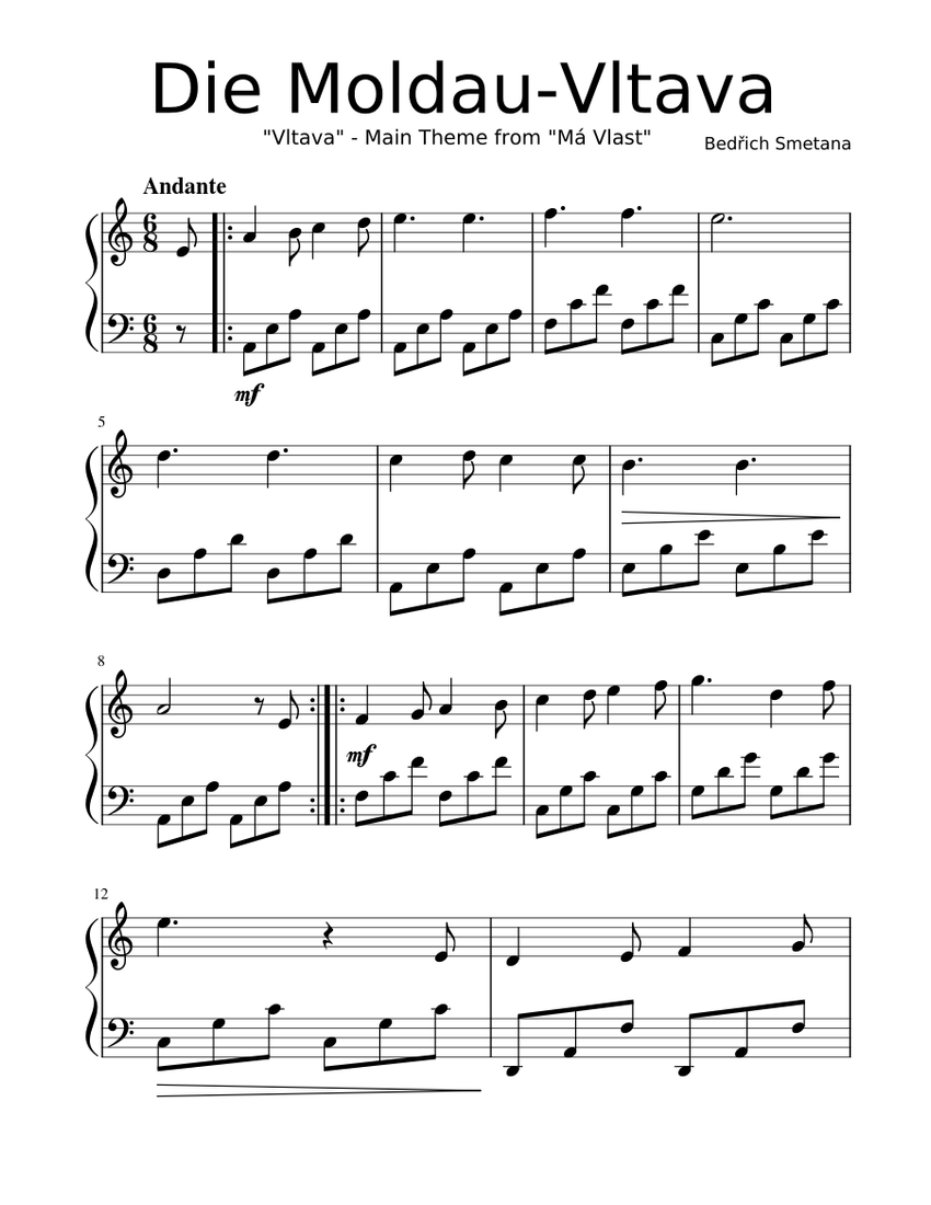 Die Moldau-Vltava Sheet music for Piano (Solo) | Musescore.com