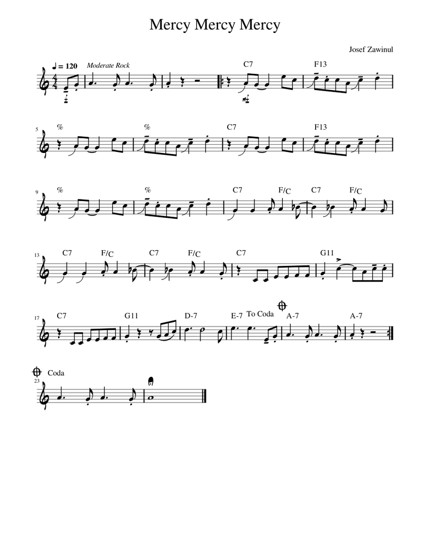 Mercy Mercy Mercy Sheet Music For Trumpet In B-flat (Solo) | Musescore.com