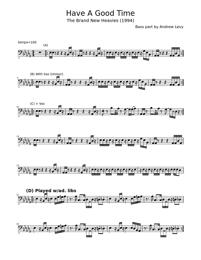 The Brand New Heavies Have A Good Time Sheet Music For Bass Solo Musescore Com