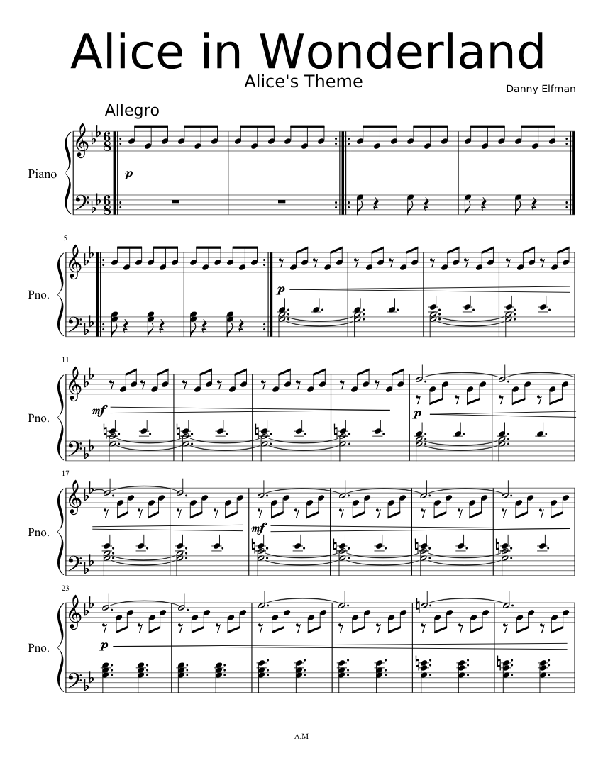 Alice in Wonderland Sheet music for Piano (Solo) Easy | Musescore.com