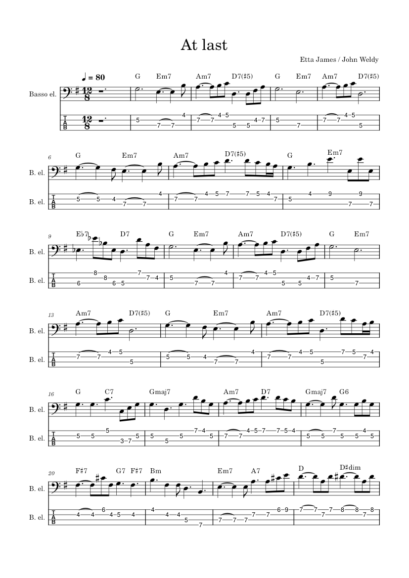 At Last Chart At last – Etta James Sheet music for Bass guitar (Mixed Duet ...