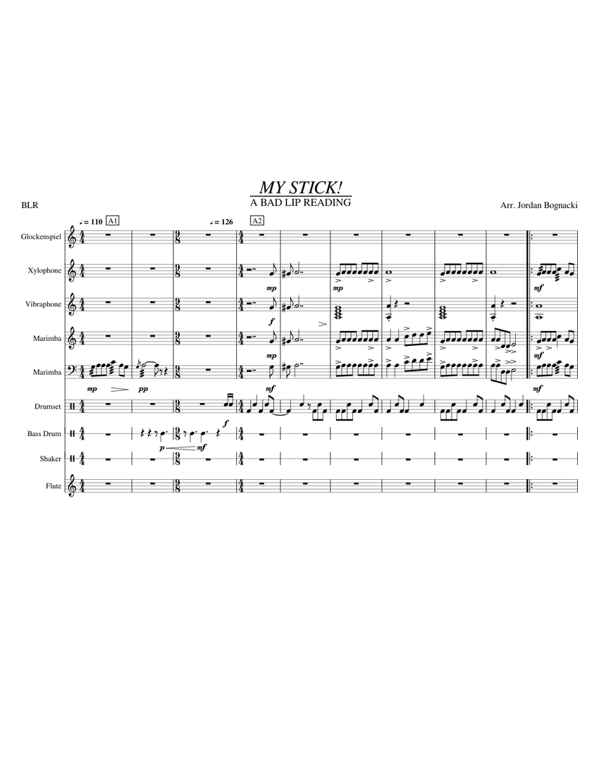MY STICK By Bad Lip Reading Sheet Music For Flute Vibraphone My stick by bad lip reading sheet music for flute vibraphone