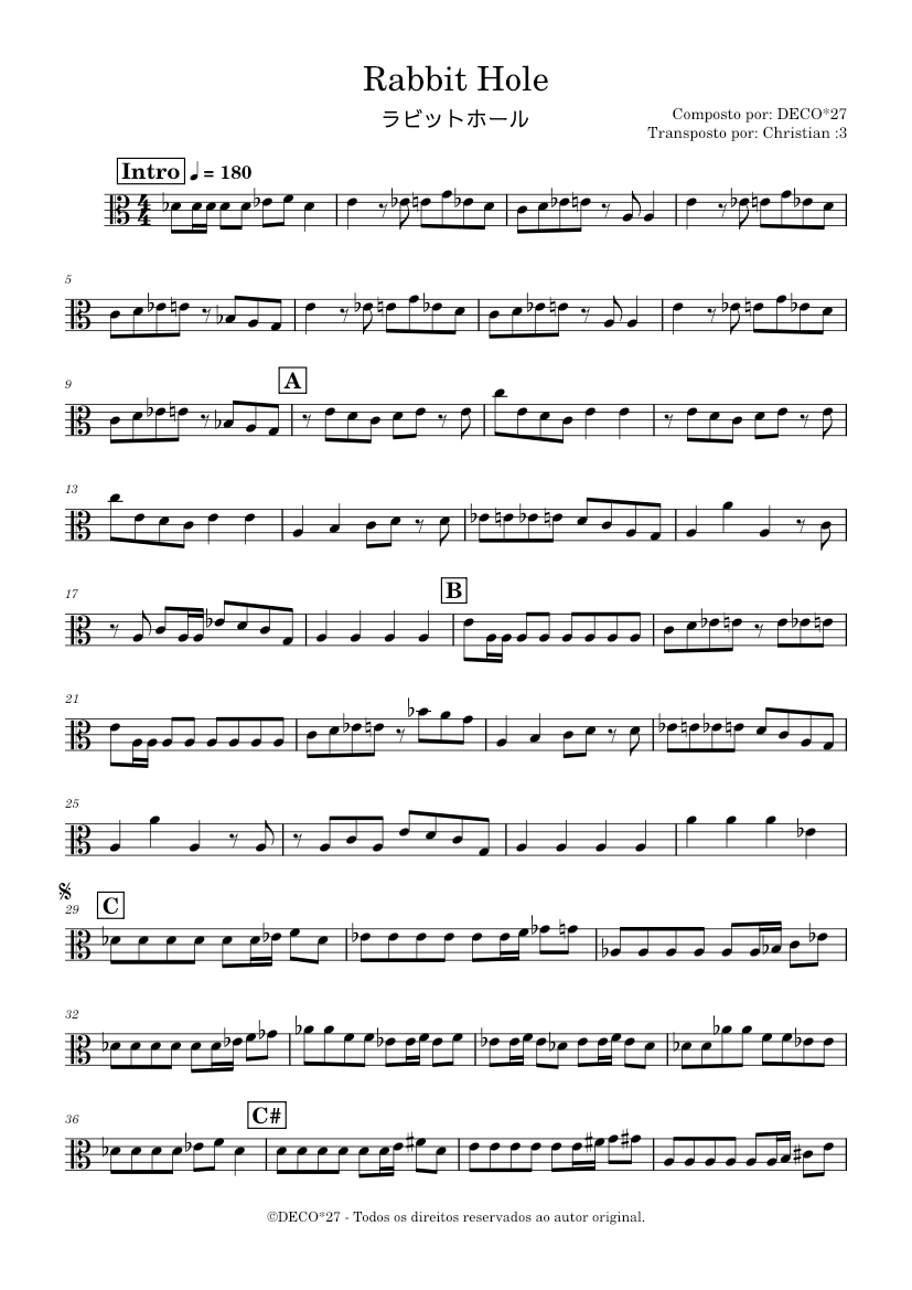 ラビットホール (Rabbit Hole) – DECO*27 Sheet Music for Viola (Solo