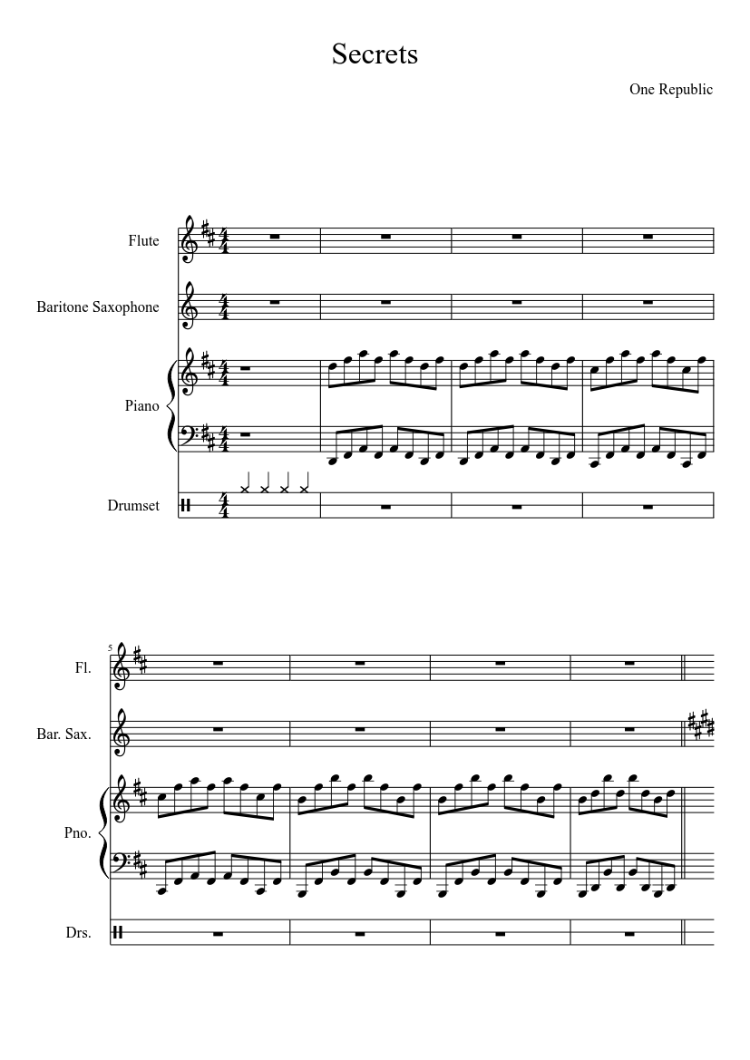 Secrets Sheet music for Piano, Flute (Solo) | Musescore.com