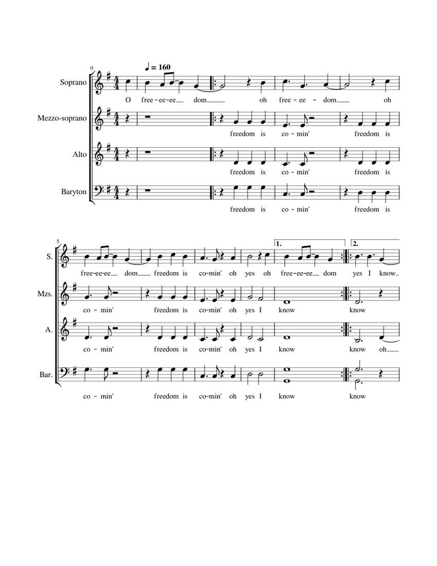Freedom Is Coming Sheet music for Soprano, Alto, Baritone, Mezzo soprano (SATB) | Musescore.com