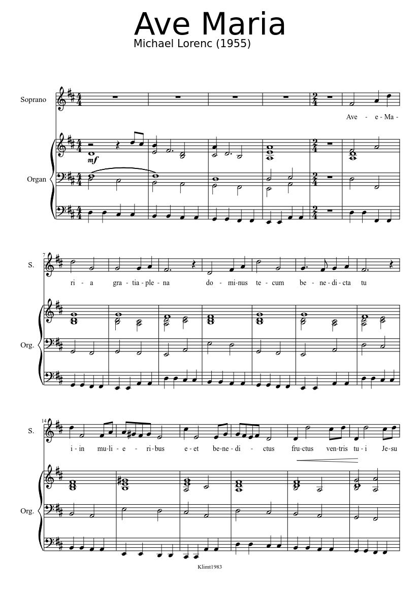 Ave Maria M Lorenc Sheet Music For Organ Solo Musescore Com
