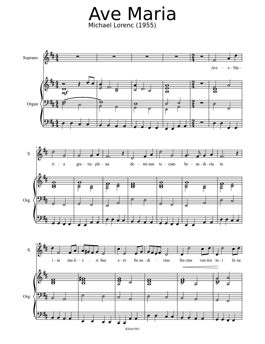 Ave Maria M Lorenc Sheet Music For Organ Solo Musescore Com