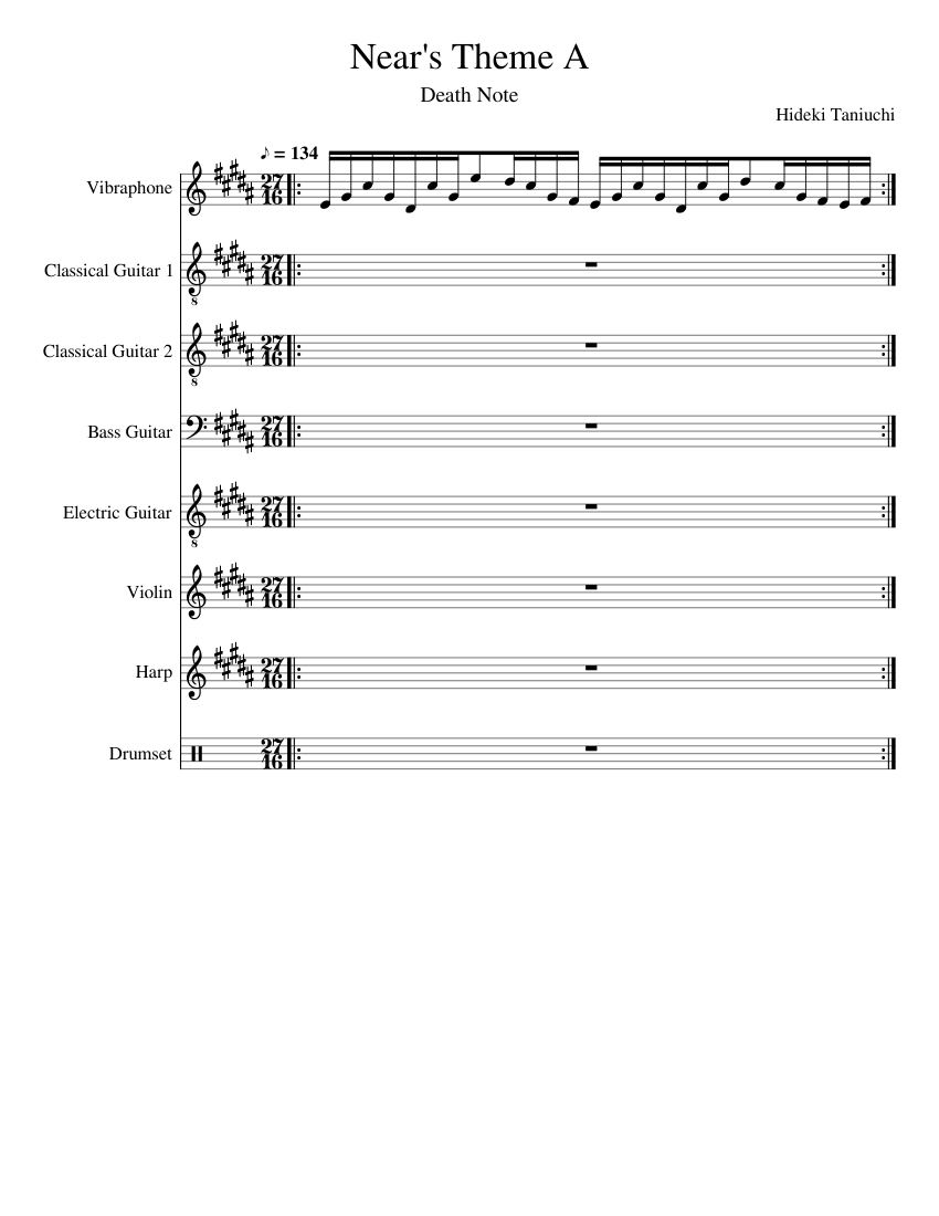 Near Theme A Sheet Music For Violin Drum Group Guitar Guitar More Instruments Mixed Ensemble Musescore Com Death note ost iii anime: near theme a sheet music for violin