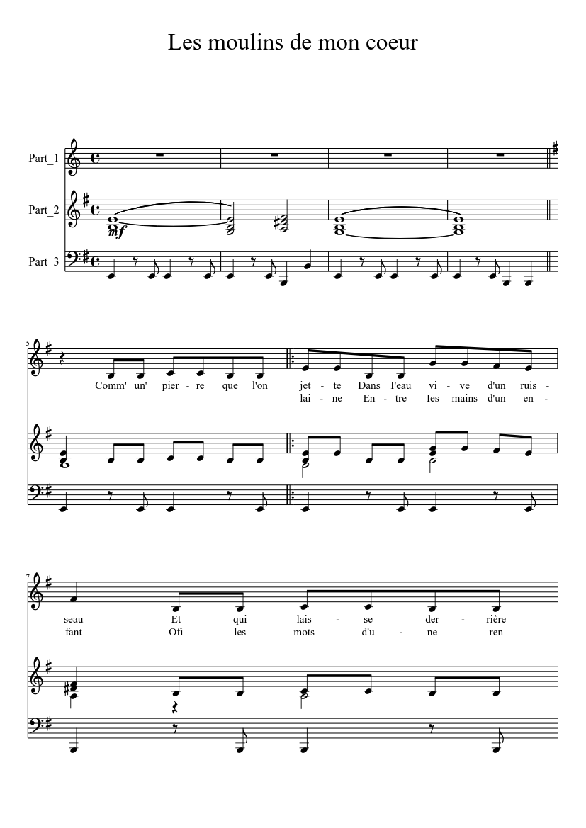 Les moulins de mon coeur Sheet music for Piano (Mixed Trio) | Musescore.com