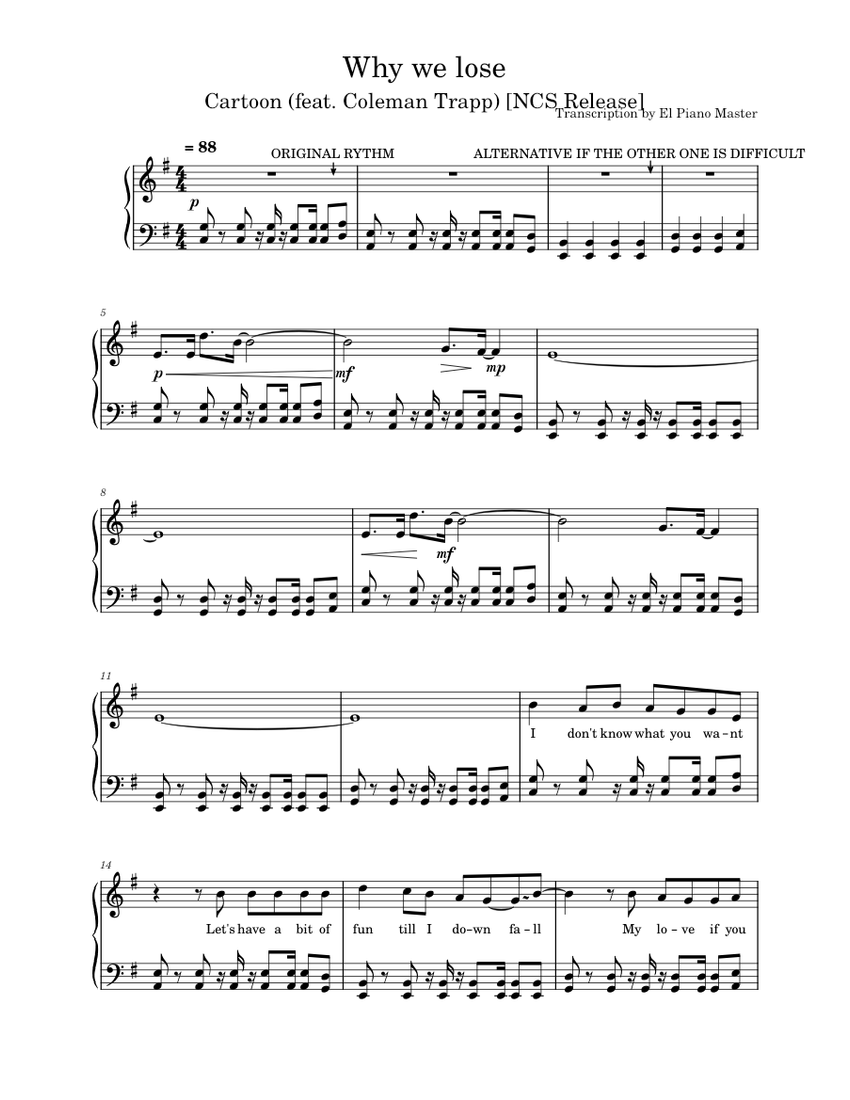 Why we lose – Cartoon Sheet music for Piano (Solo) | Musescore.com