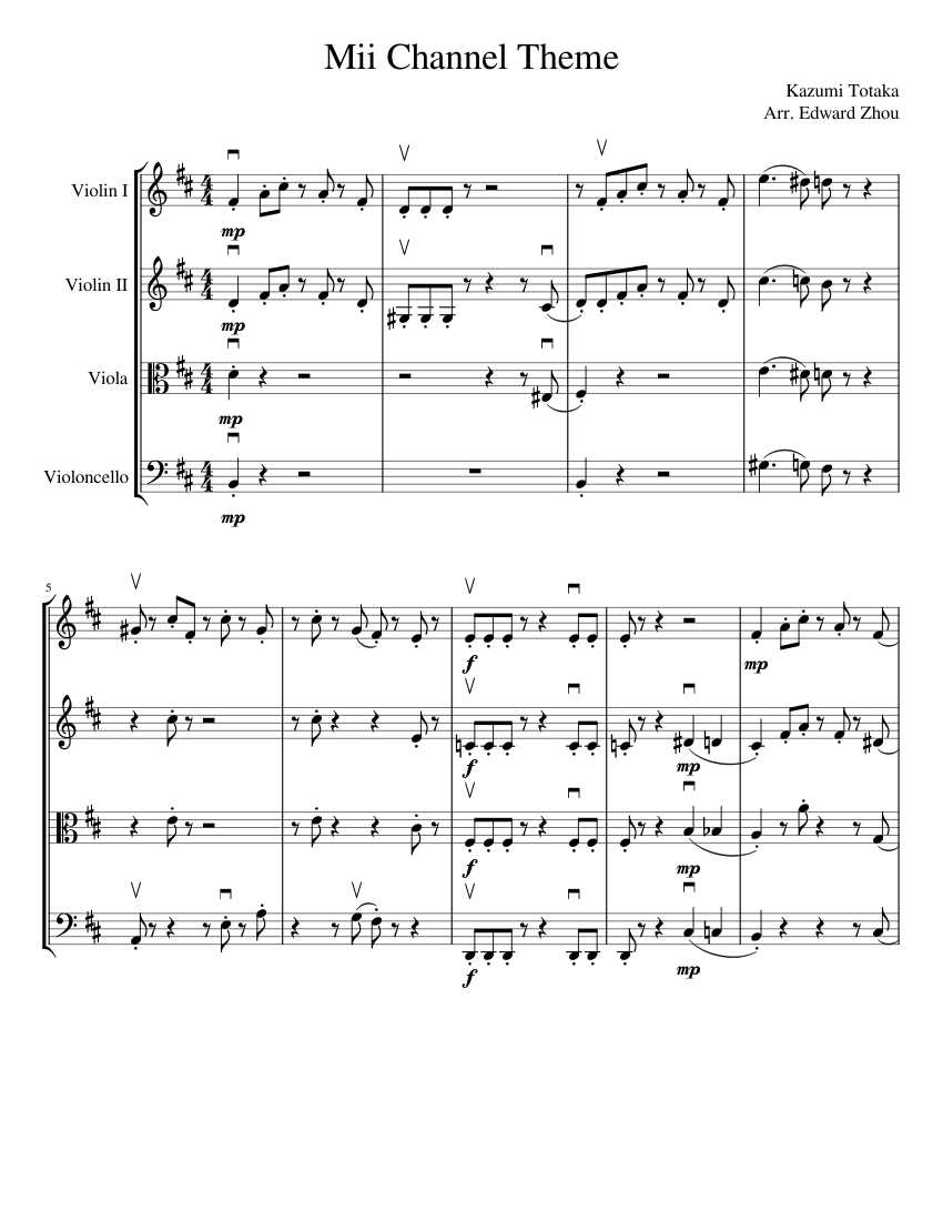Mii Channel Theme - Kazumi Totaka Sheet music for Violin, Viola, Cello ...