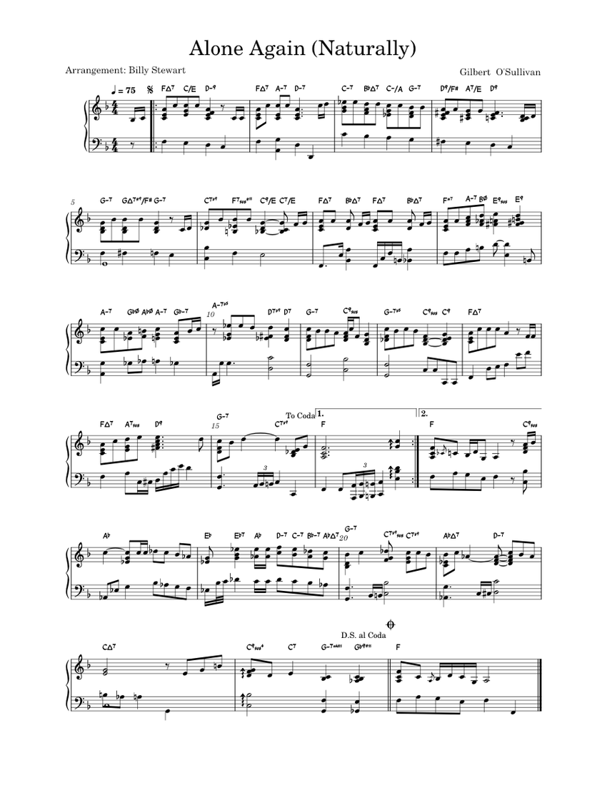 Alone Again (Naturally) - Reharmonized – Gilbert O'Sullivan Sheet music for  Piano (Solo) | Musescore.com