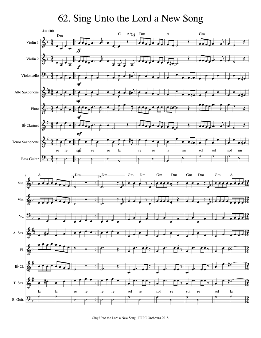 Sing Unto the Lord a New Song Sheet music for Flute, Clarinet in b-flat ...