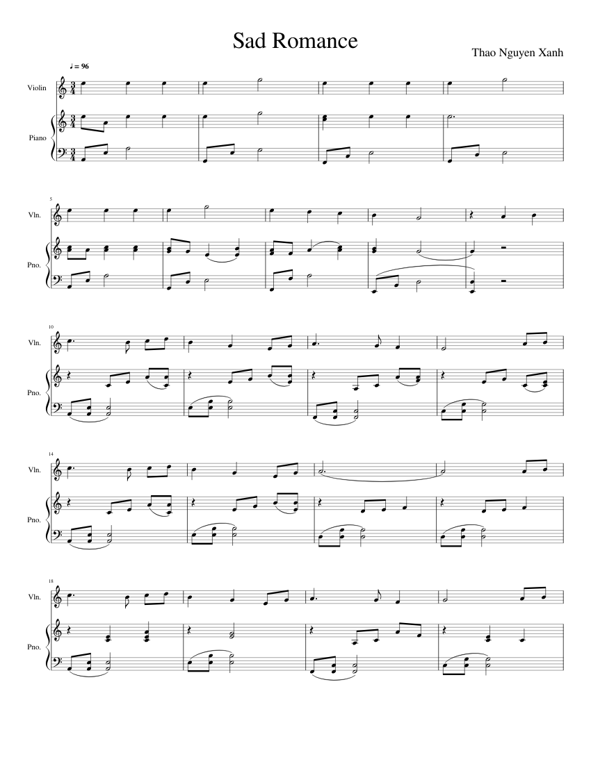 Sad Romance by Thao Nguyen Xanh Sheet music for Piano, Violin (Solo) |  Musescore.com