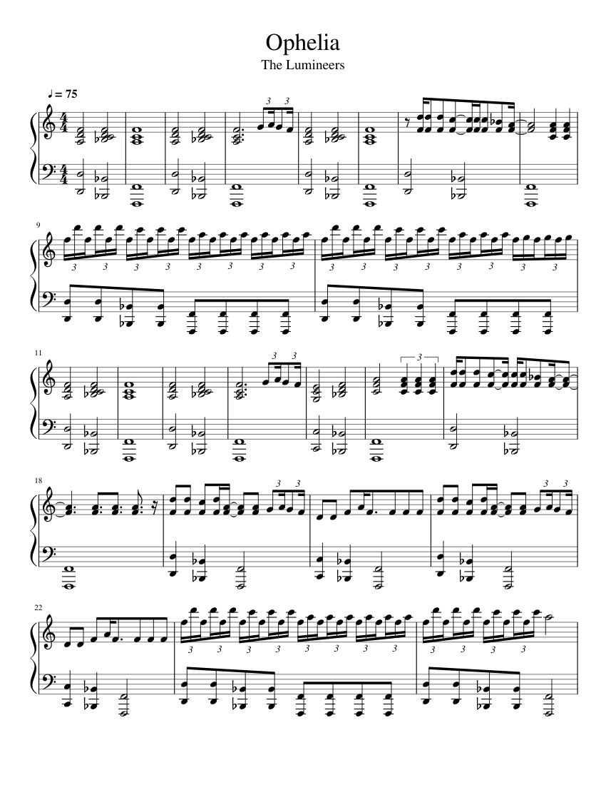 Ophelia (The Lumineers) Sheet music for Piano (Solo) | Musescore.com