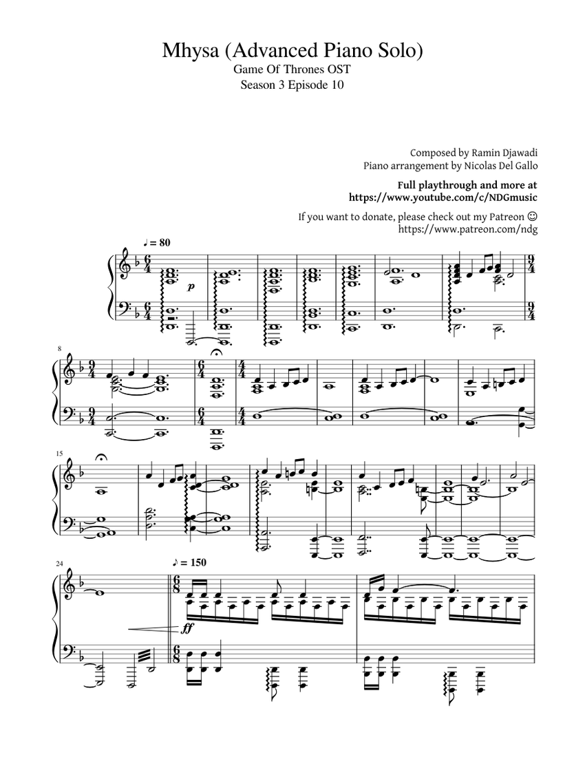 Mhysa (Advanced Piano Solo) Sheet music for Piano (Solo) | Musescore.com