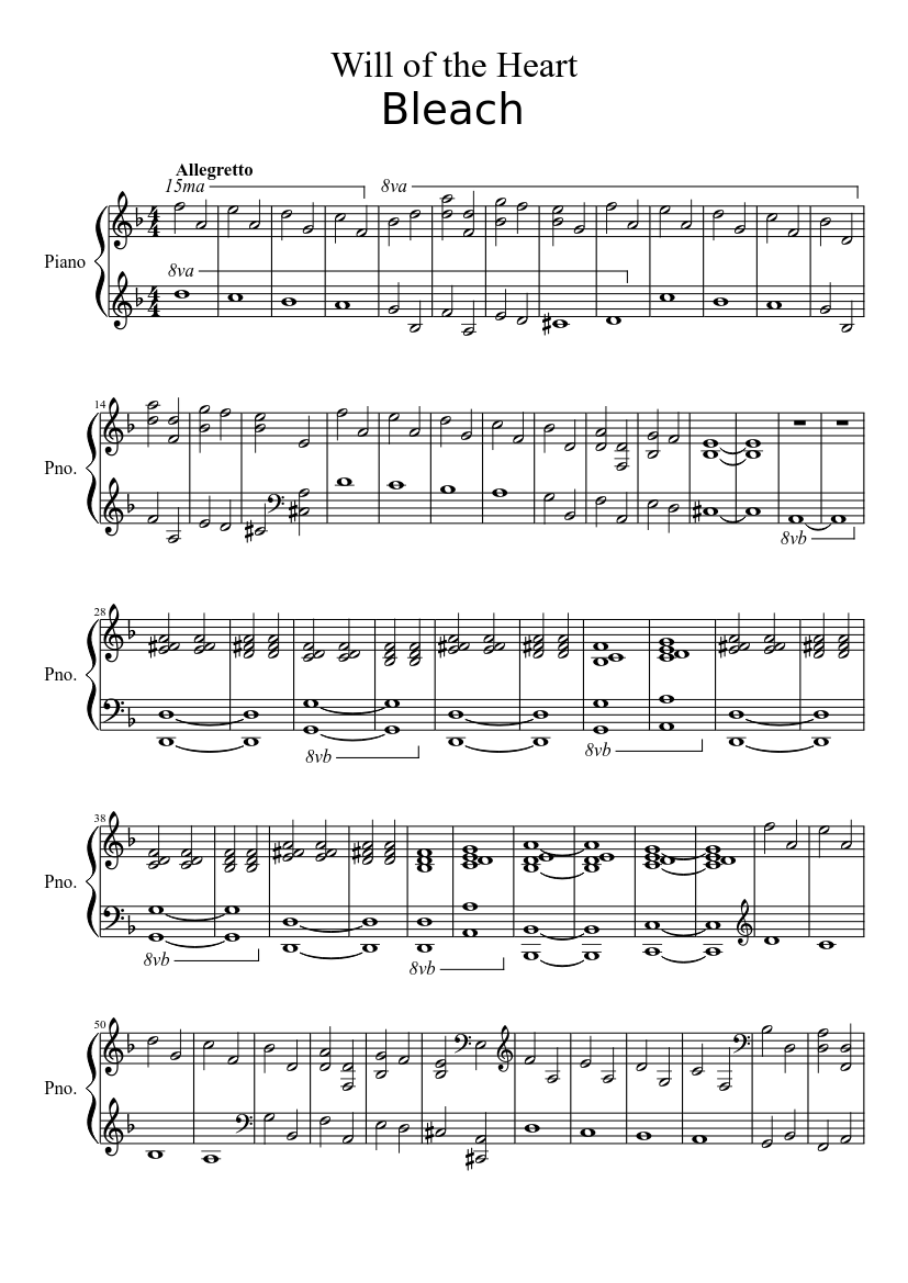 Bleach-Will of the Heart Sheet music for Piano (Solo) Easy | Musescore.com