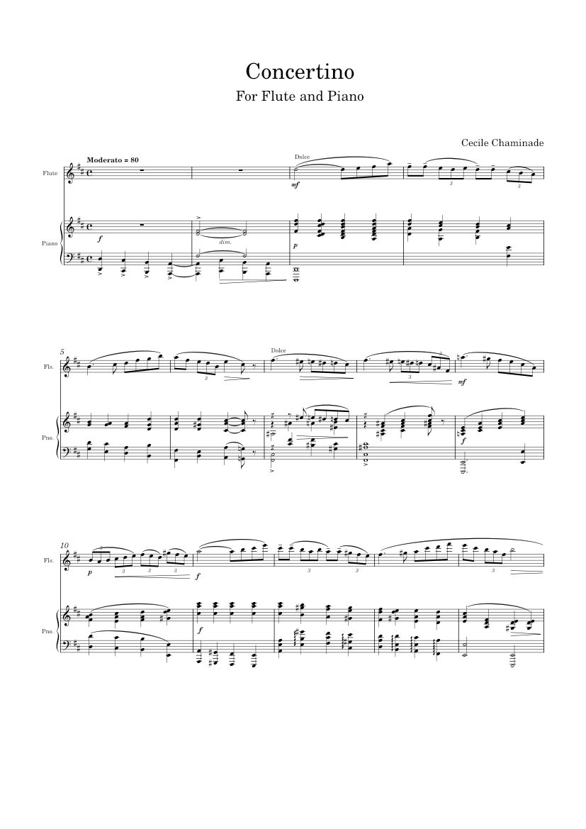 Concertino pour Flûte, Op.107 Cécile Chaminade Sheet music for Piano