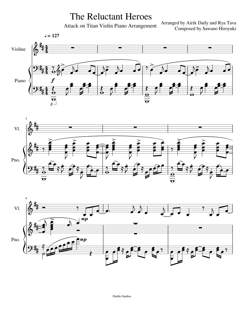 The Reluctant Heroes Piano Violin (Attack On Titan/Shingeki No Kyojin)  Sheet music for Piano, Violin (Solo) | Musescore.com