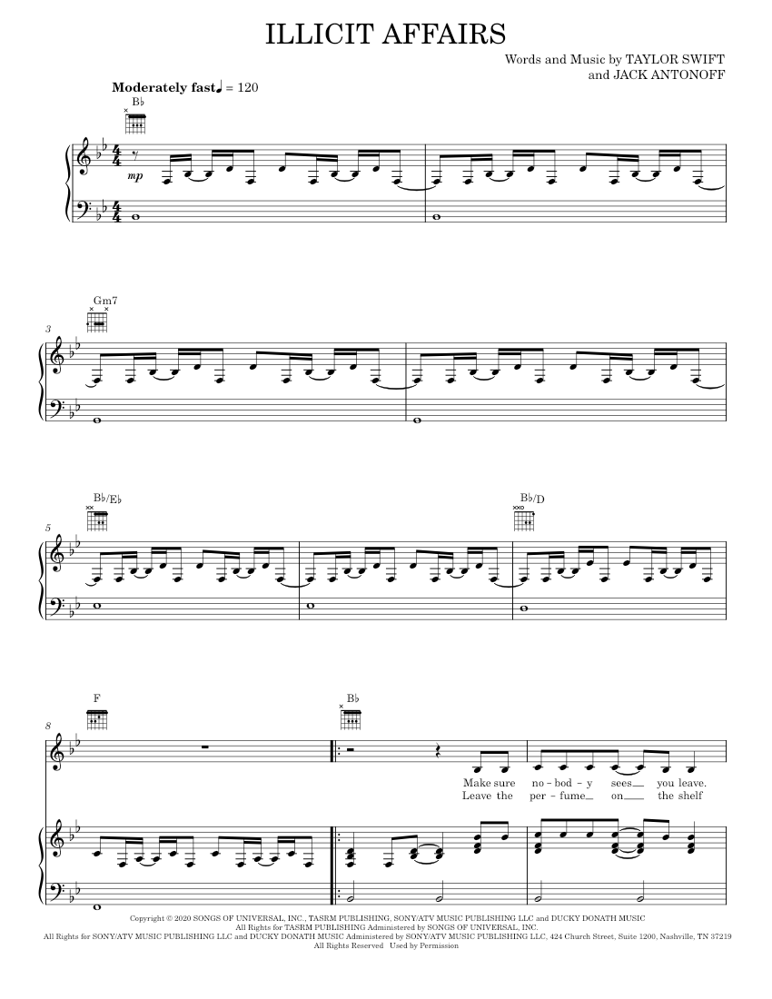 Play Official version of Illicit affairs Sheet Music by Taylor