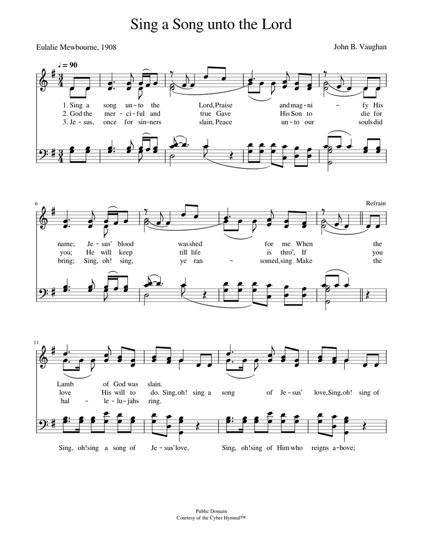Sing a song unto the lord - John B. Vaughan Sheet music for Piano ...