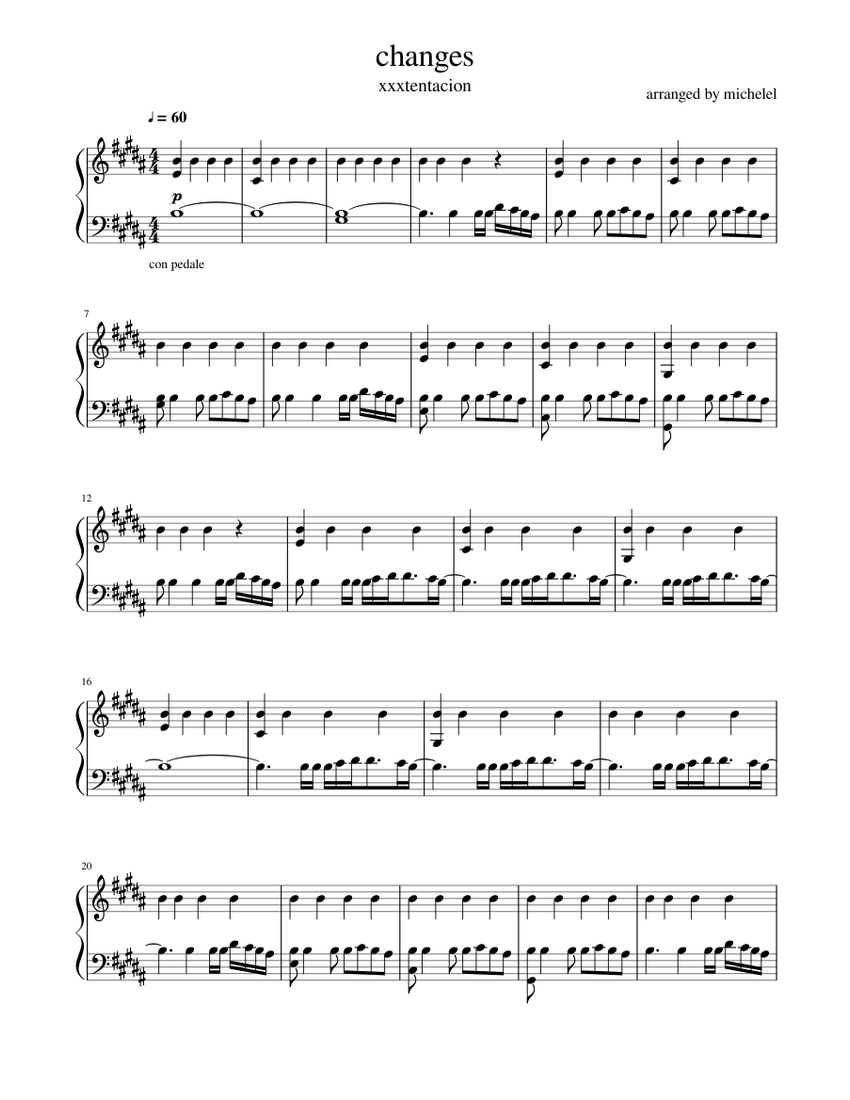 changes - xxxtentacion Sheet music for Piano (Solo) | Musescore.com