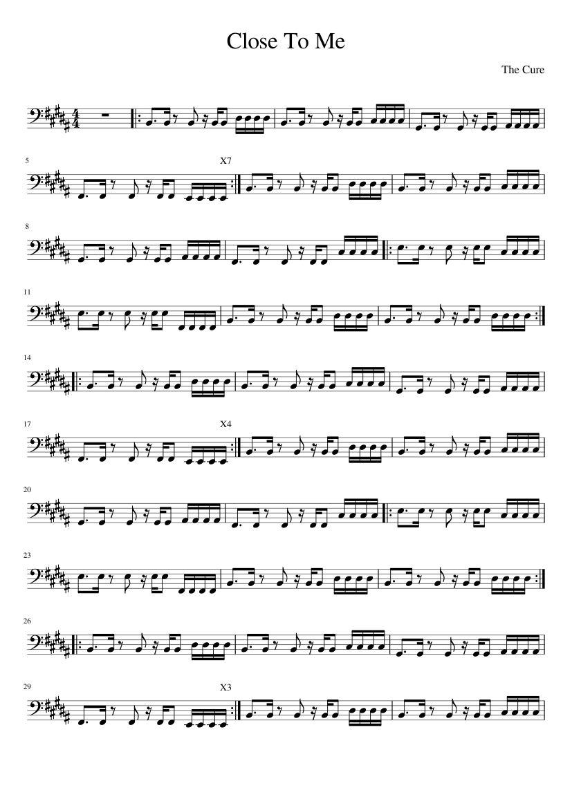 The Cure Close To Me Bassline Sheet Music For Piano Solo Musescore Com