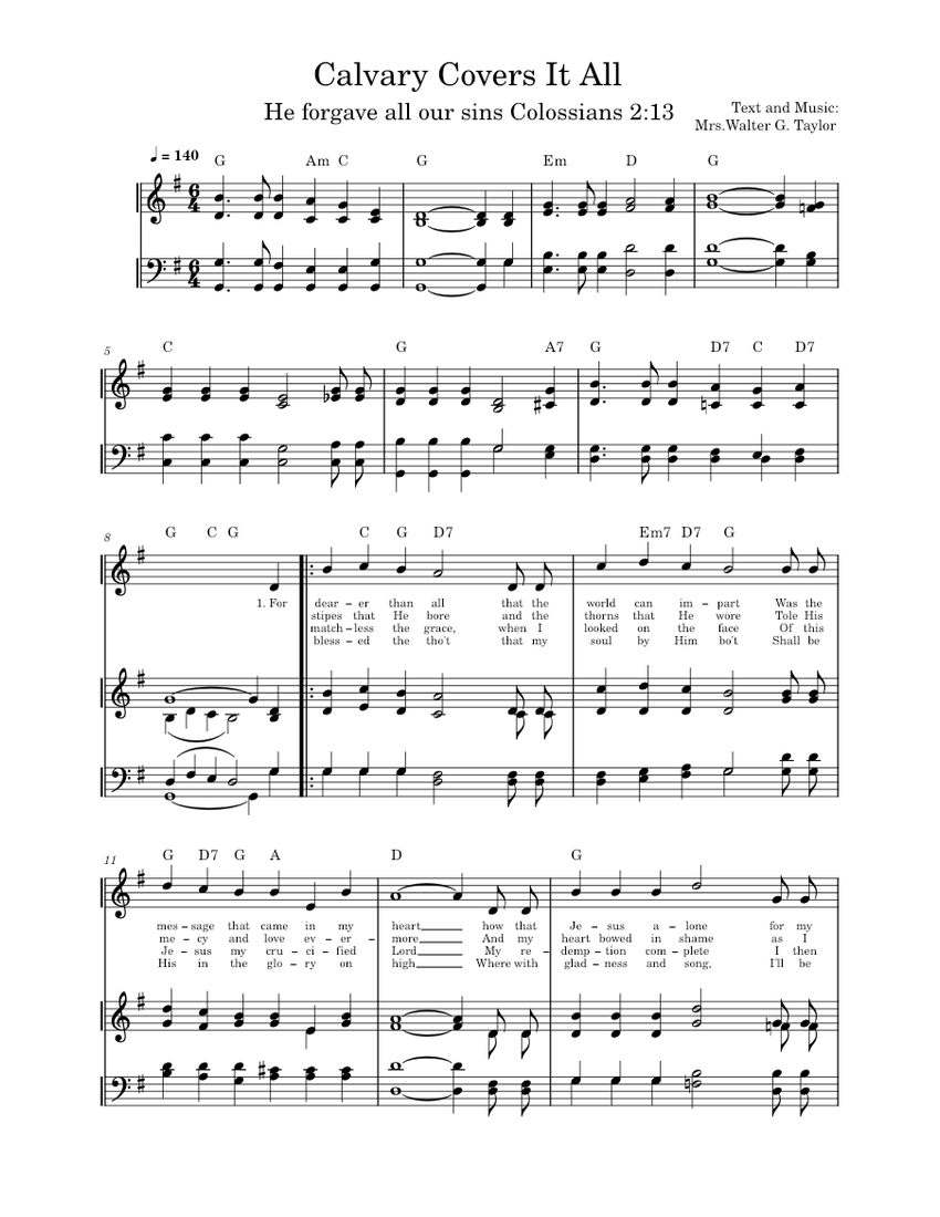 Calvary Covers It All Sheet music for Piano (Mixed Trio)