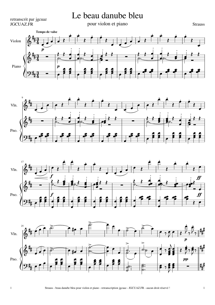 Strauss - beau danuble bleu pour violon et piano – Johann Strauss Jr.  Strauss - beau danuble bleu pour violon et piano Sheet music for Piano,  Violin (Mixed Duet) | Musescore.com