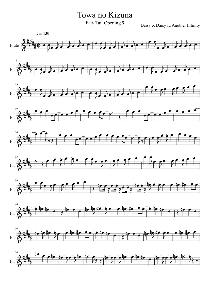 Towa No Kizuna Fairy Tail Sheet Music For Flute Solo Musescore Com