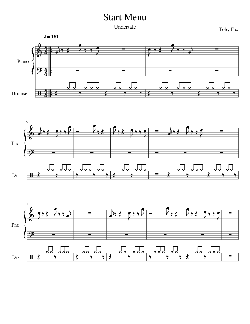 Start Menu (Undertale) Sheet music for Piano, Drum group (Mixed Duet) |  Musescore.com