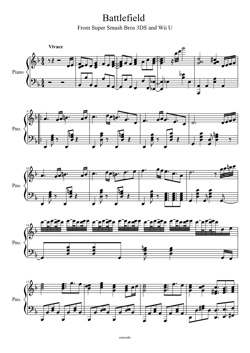 Battlefield Smash Bros 3ds And Wii U Sheet Music For Piano Solo Musescore Com