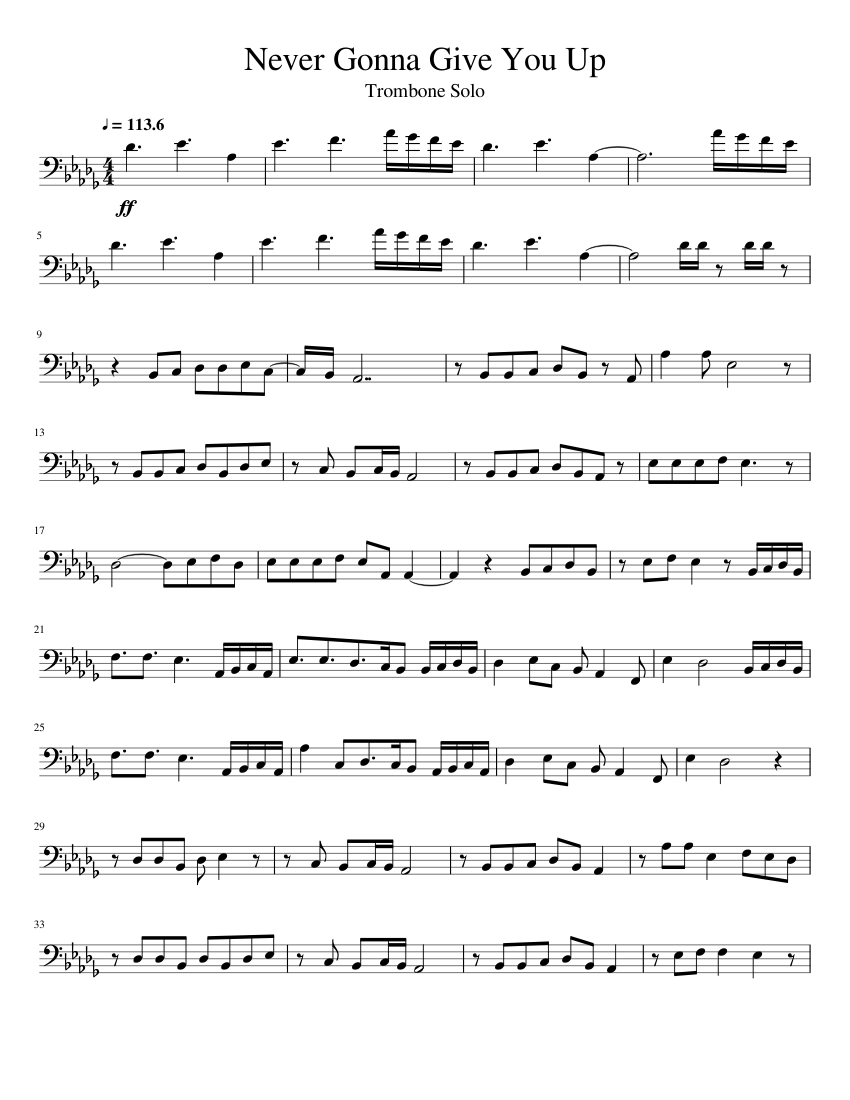 Never Gonna Give You Up - Trombone Solo Sheet music for Trombone (Solo ...
