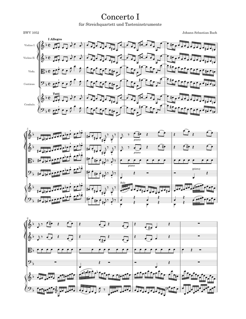 Keyboard Concerto no. 1 Movement 1 Sheet music for Harpsichord, Violin,  Viola, Cello (Mixed Quintet) | Musescore.com