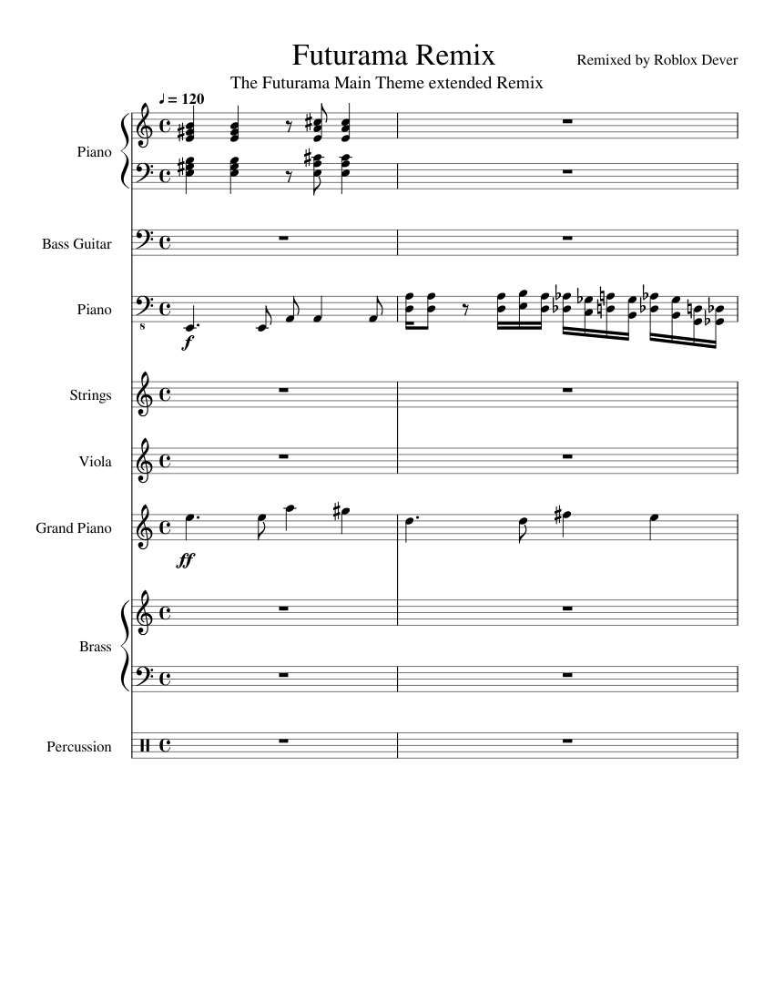 Futurama Extended Theme Remix Sheet music for Piano, Bass guitar, Drum  group, Brass group (Mixed Quintet) | Musescore.com