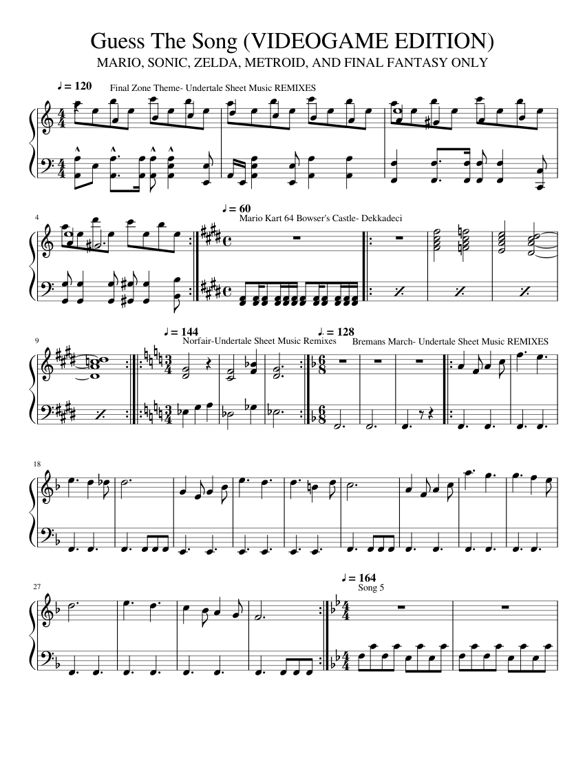 (OCT/7/17 UPDATED) Guess The Song VIDEOGAME EDITION Sheet music for ...