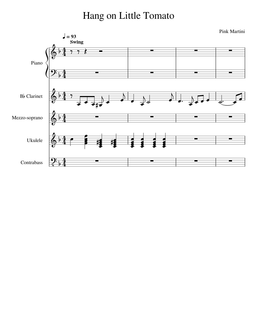 Hang On Little Tomato Pink Martini Sheet music for Piano, Mezzo