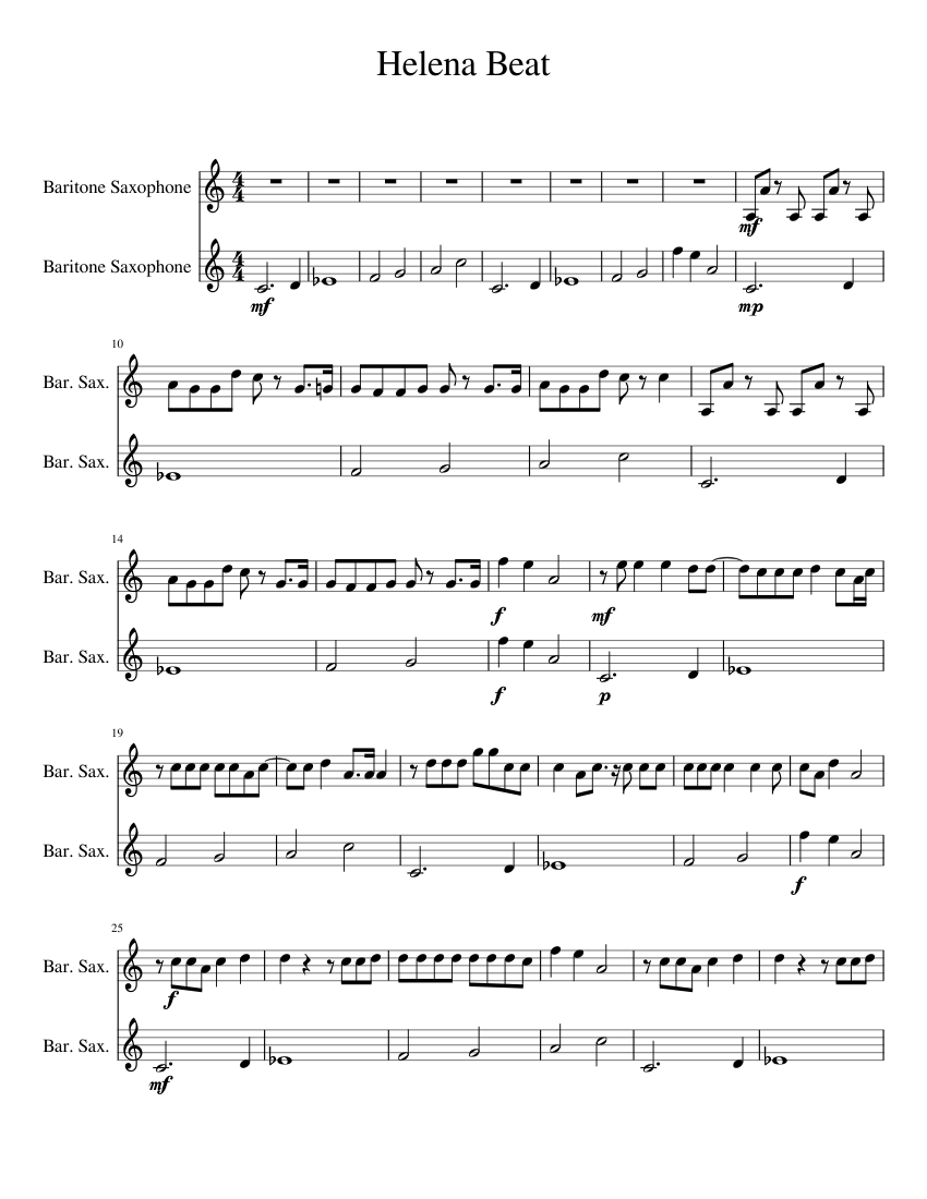Foster the people-Helena Beat Sheet music for Saxophone baritone (Woodwind  Duet) | Musescore.com