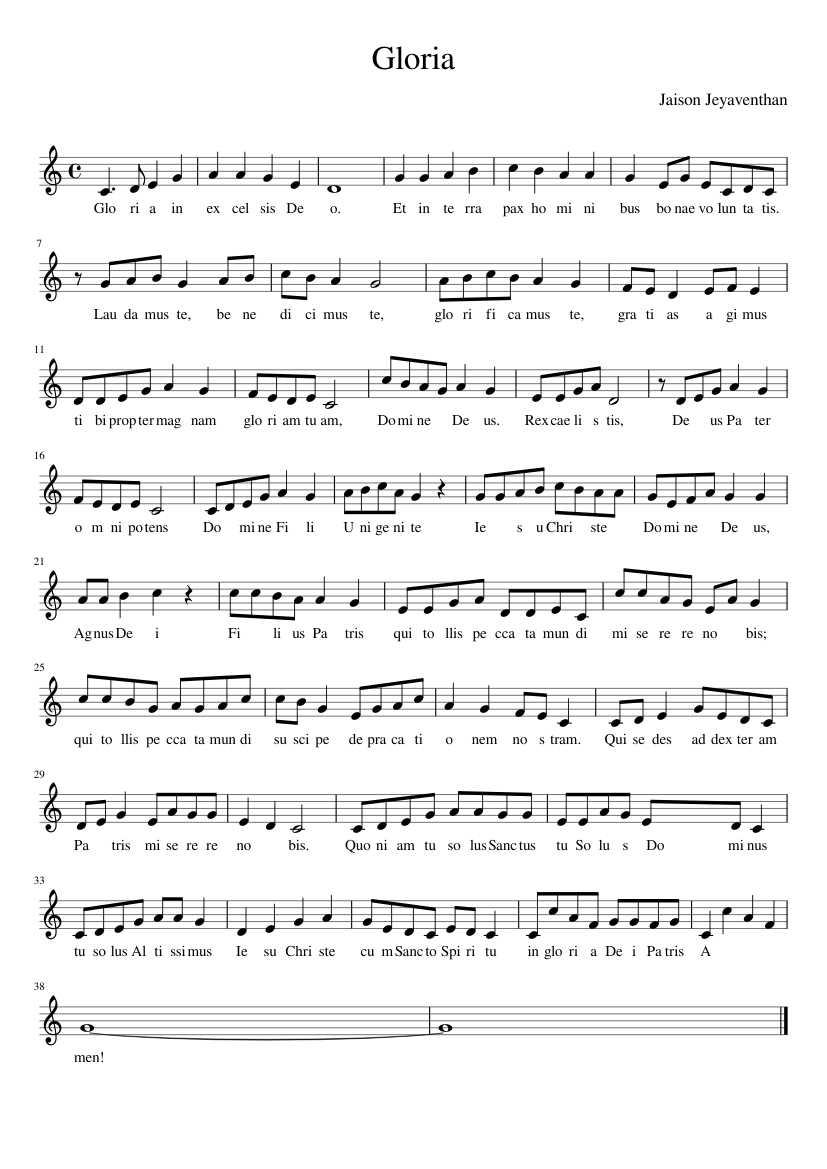 Gloria Sheet music for Piano (Solo) Easy | Musescore.com