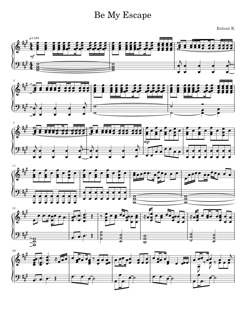 Be My Escape - Relient K Sheet music for Piano (Solo) | Musescore.com