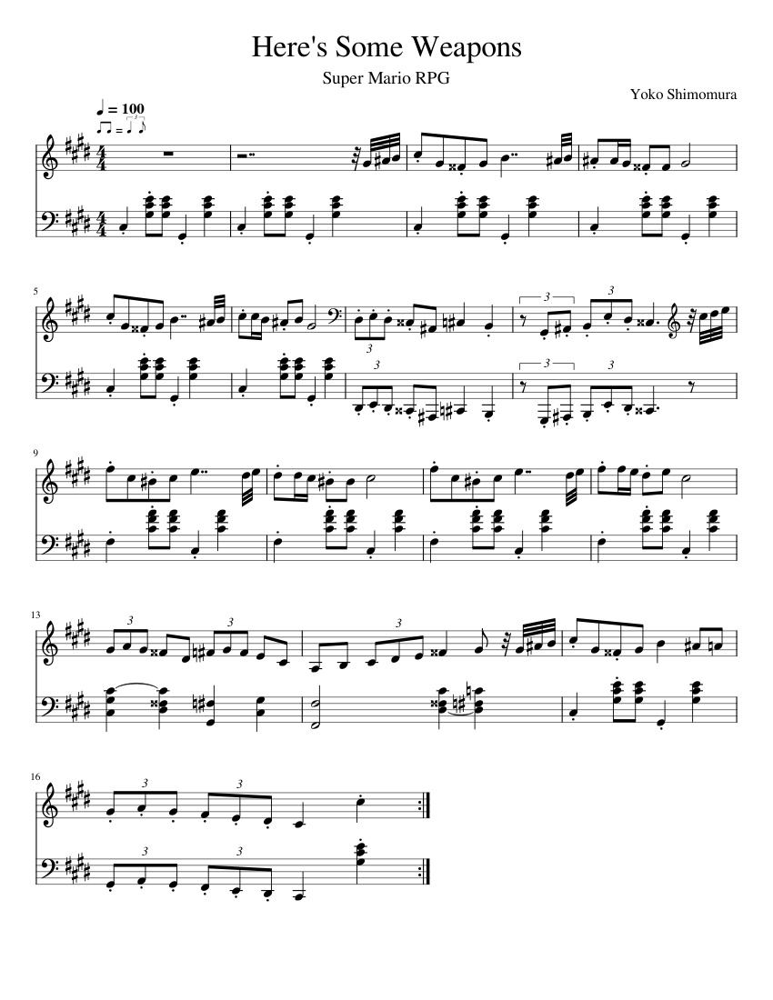 Super Mario RPG - Here's Some Weapons – Yoko Shimomura Sheet music for ...