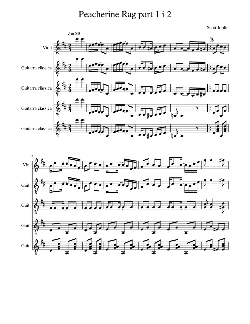 a 4 gts: violí Peacherine Rag part 1 i 2. Scott Joplin Sheet music for ...
