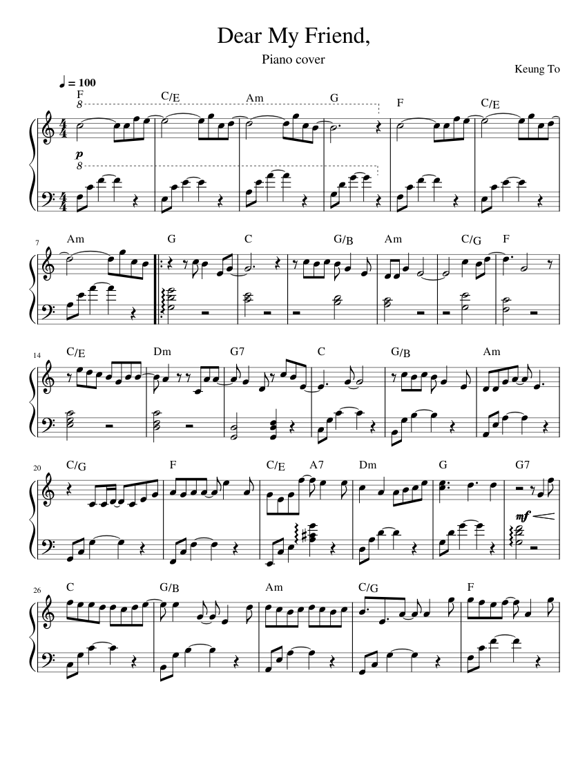 You're My Friend - Erased OST, PIANO arrangement Sheet music for Piano  (Solo) Easy