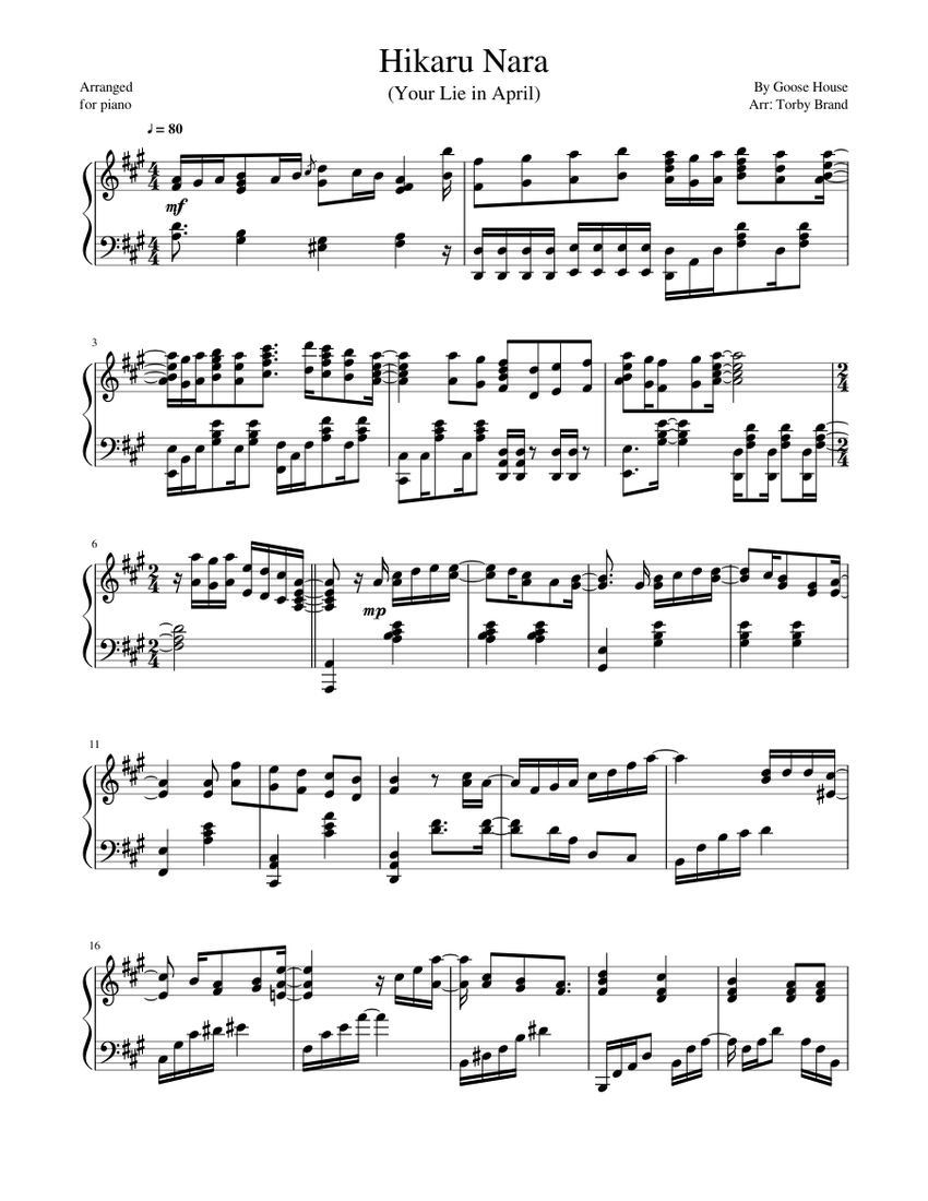 Hikaru Nara Easy Piano Sheet music for Piano (Solo)