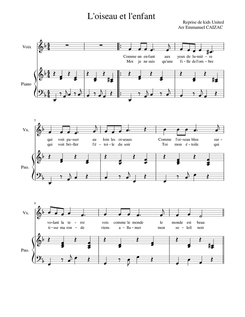 L oiseau et l enfant Sheet music for Piano, Vocals (Piano-Voice) |  Musescore.com