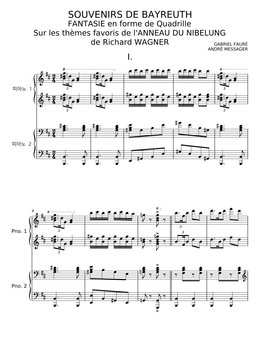 SOUVENIRS DE BAYREUTH – GABRIEL FAURÉ;ANDRÉ MESSAGER Sheet music for ...