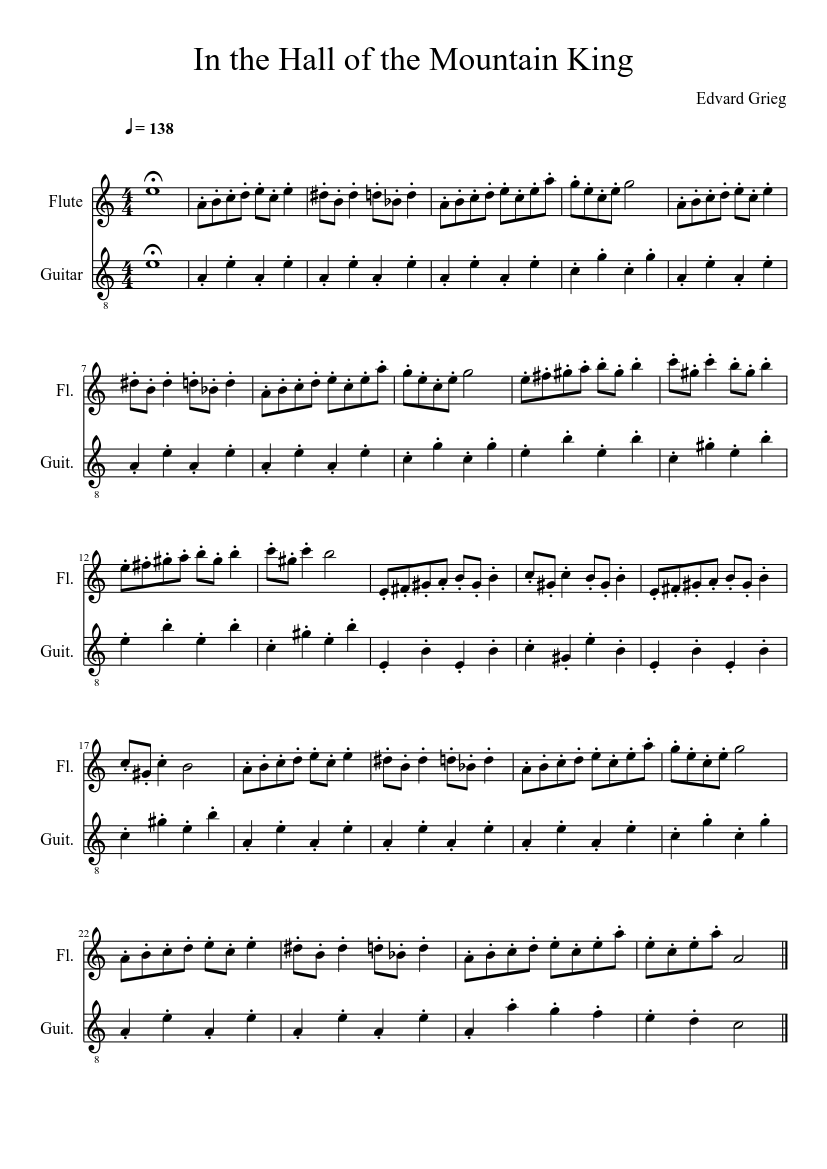 In the Hall of the Mountain King Sheet music for Flute, Guitar (Mixed Duet)  | Musescore.com