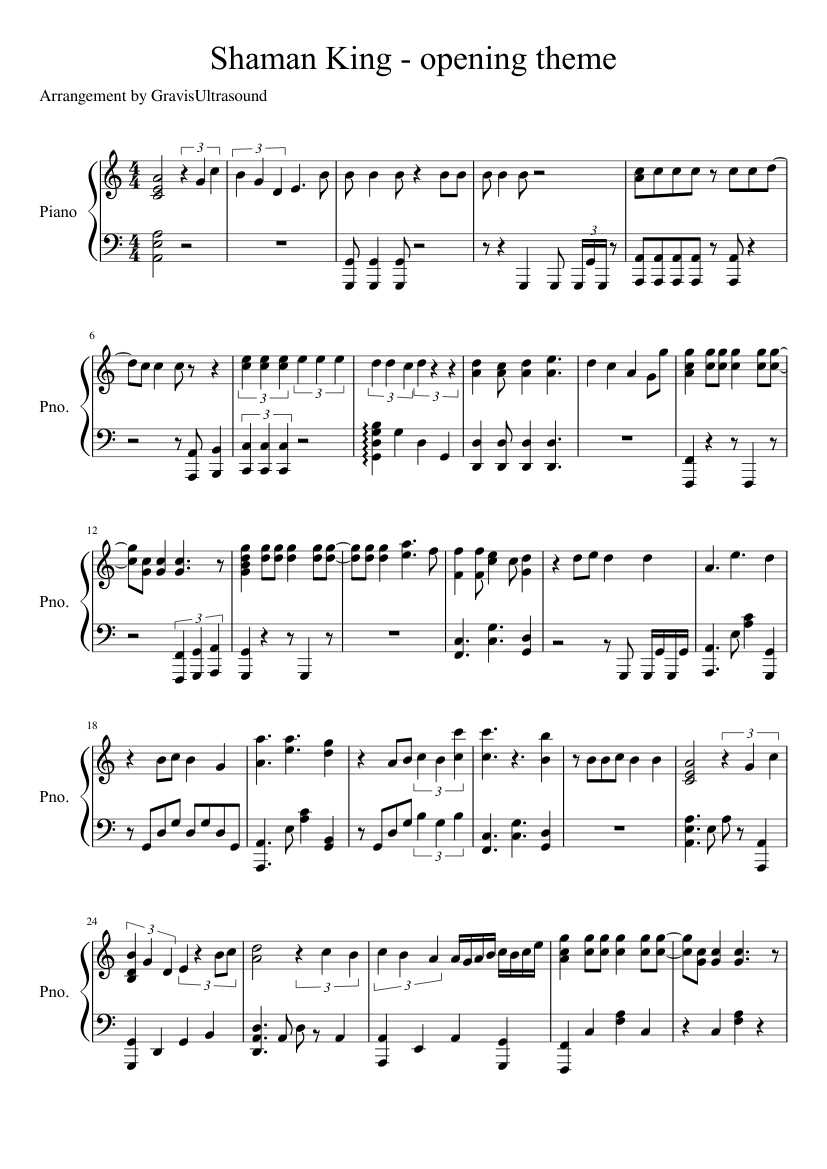 Shaman King - opening theme Sheet music for Piano (Solo) | Musescore.com
